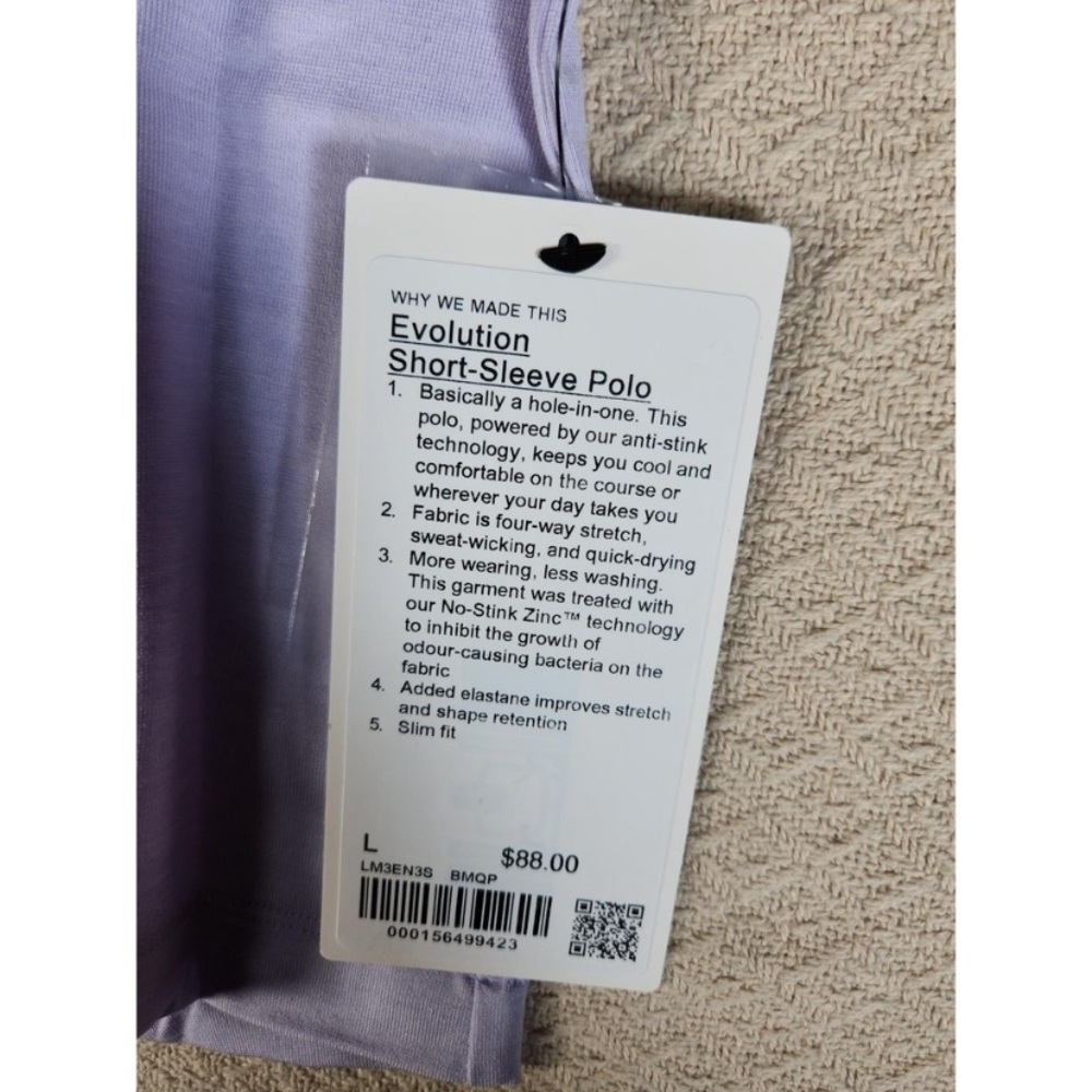 Lululemon Men’s Evolution Short Sleeve Light Purple Polo Shirt Large - Picture 5 of 9